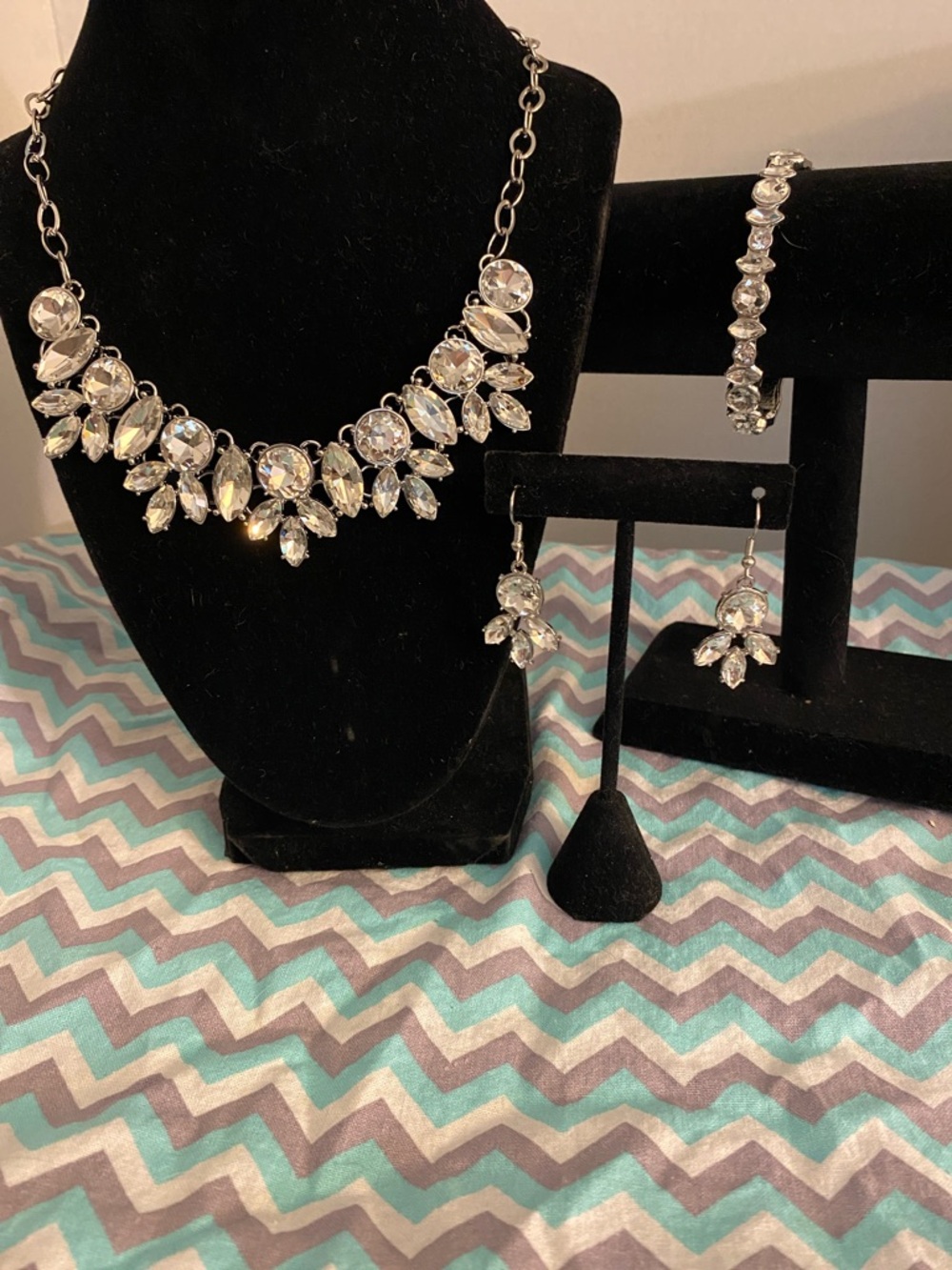 3 Piece Bridal Set: Clear Crystal Statement Silver Sparkle